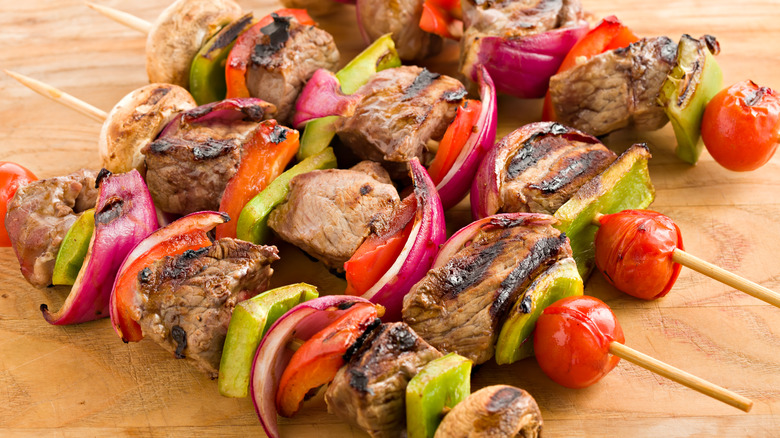 sirloin tips and veggie kebabs