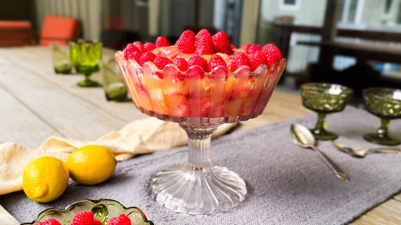 3-Ingredient Raspberry Lemonade British Trifle in decorative trifle dish