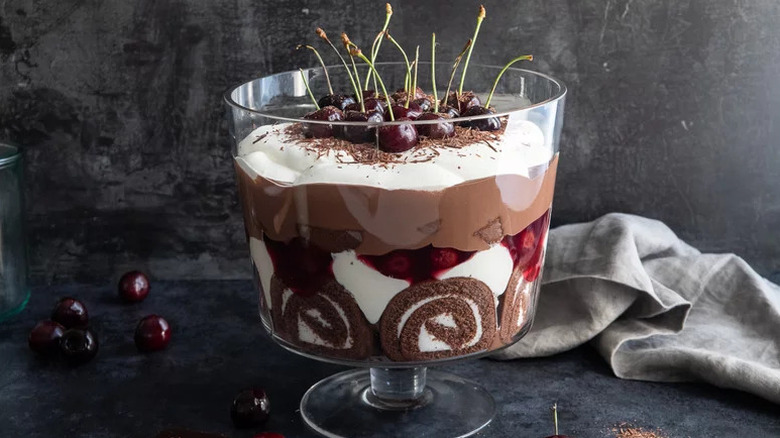 Black Forest Trifle in large glass trifle dish