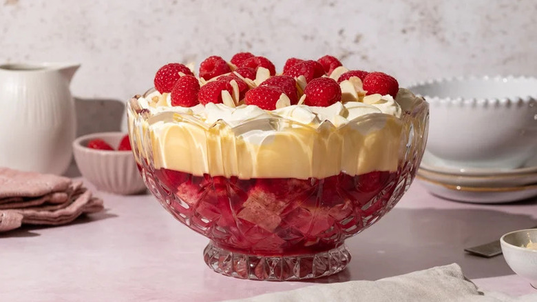 Traditional British Trifle in decorative glass bowl