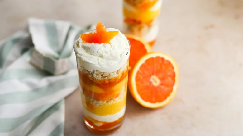 Triple Citrus Trifle in shot glass on counter