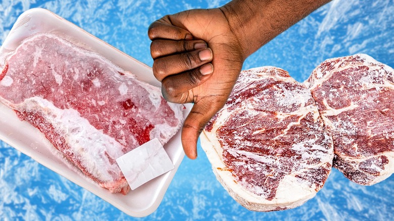 Composite image of frozen steaks