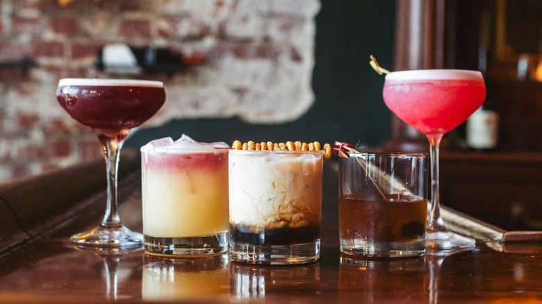 Assortment of cocktails on a bar
