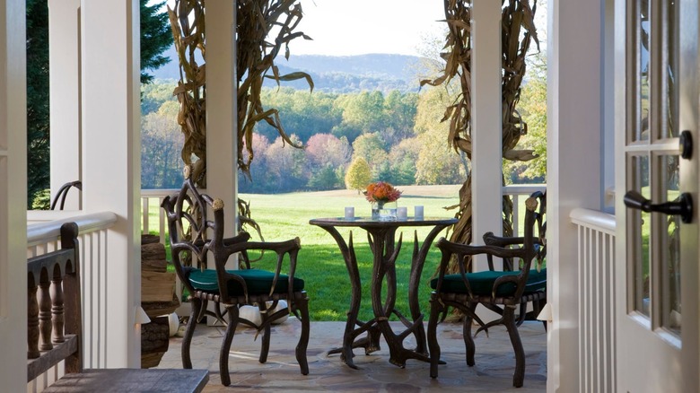 A table outside on the porch of The Inn at Little Washington