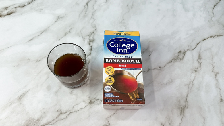 College Inn beef bone broth and glass of broth