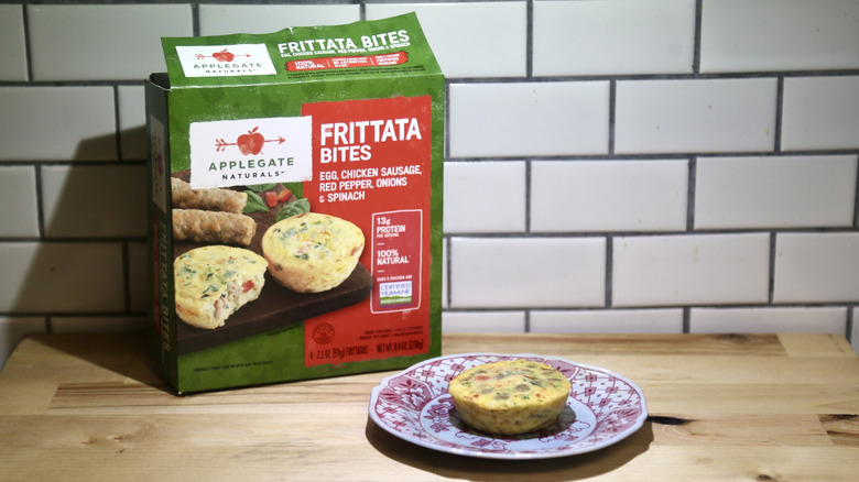 Applegate Egg, Chicken Sausage, Red Pepper, Onions & Spinach egg bite on plate