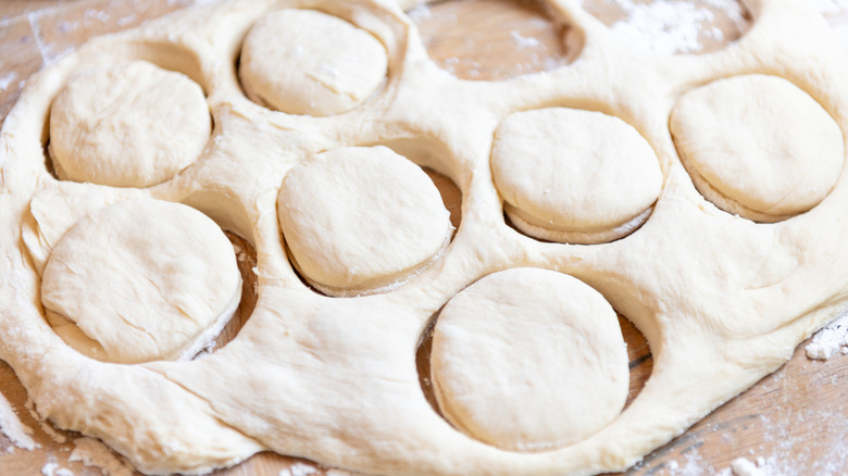 Biscuit dough with circle cut outs