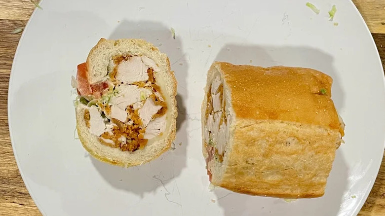 Publix chicken tender sub on wooden board