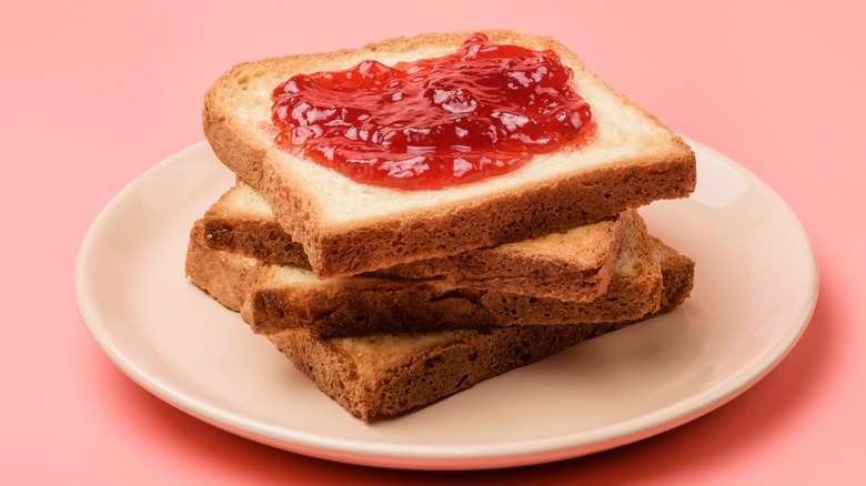 Stack of toast with jam