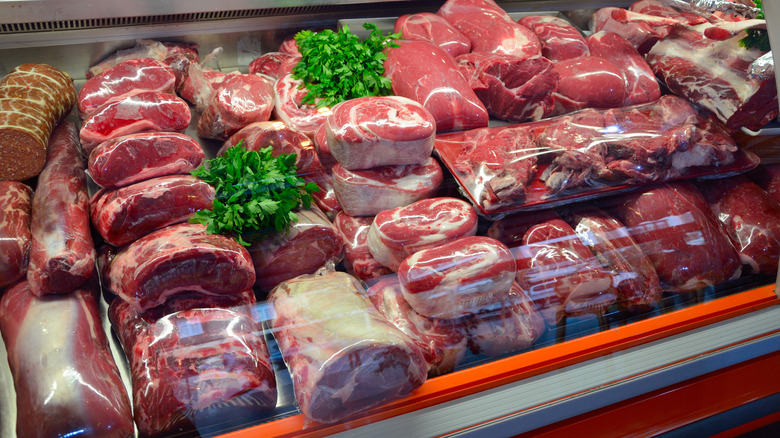 Butcher case in a grocery store