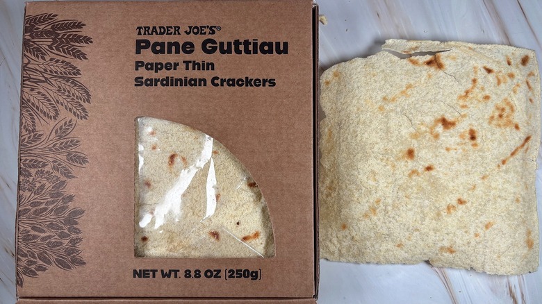 Trader Joe's Pane Guttiau and box on marbled surface