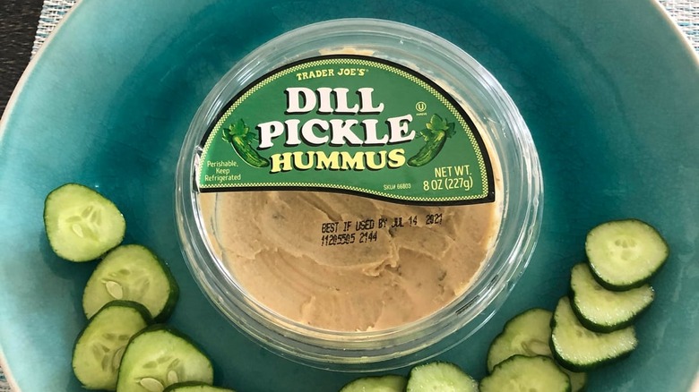 Dill pickle hummus in a bowl