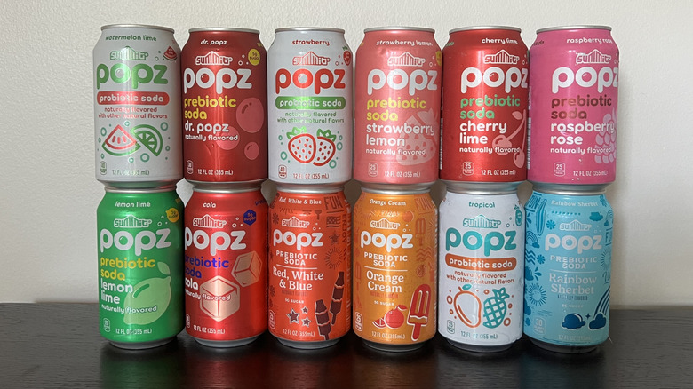 12 different flavors of Aldi Summit Popz prebiotic sodas.