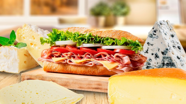 Ham sandwich surrounded by cheese