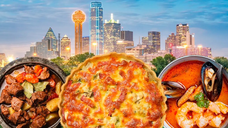 Dallas skyline and food
