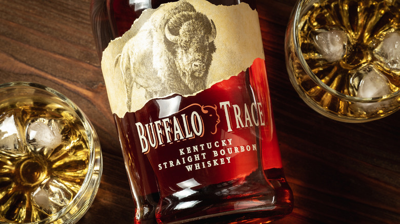 Bottle and glasses of Buffalo Trace