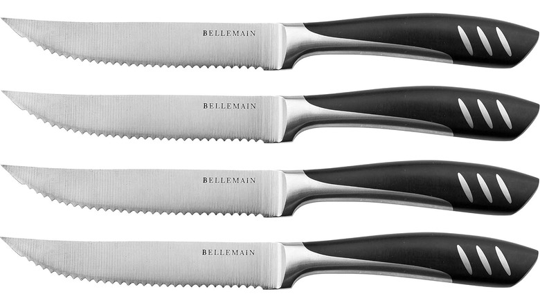 A product shot of four Bellemain Premium Steak Knives on a plain white background