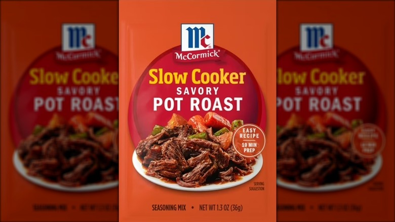 Packet of McCormick slow cooker savory pot roast seasoning mix