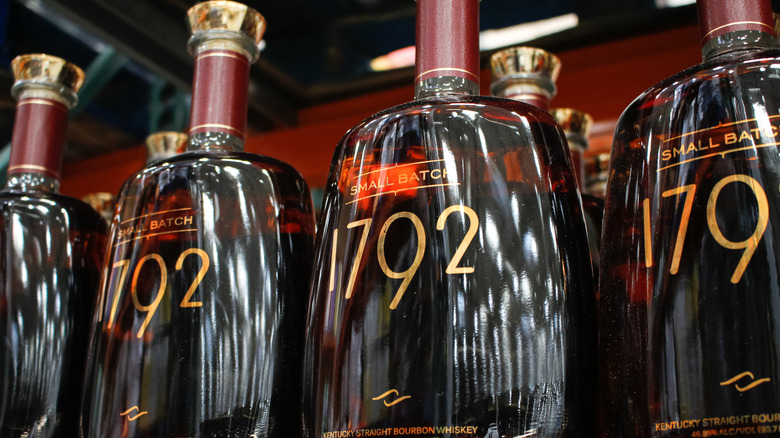 A close up shot of a row of 1792 Small Batch bottles