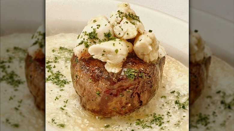 Ruth's Chris filet mignon topped with crab