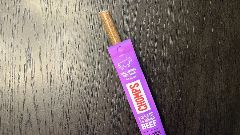 Chomps taco seasoned beef meat stick.