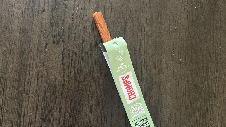 Chomps savory breakfast chicken meat stick.
