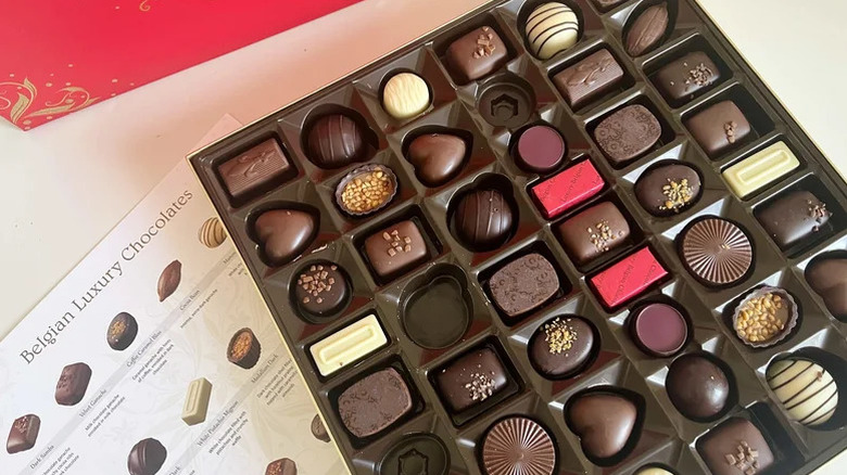 Kirkland Signature Belgian Luxury Chocolates box on white surface
