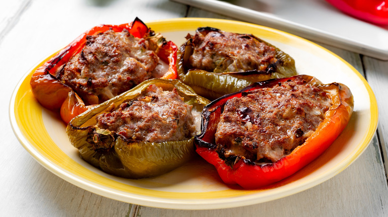 Beef-stuffed bell peppers on plate