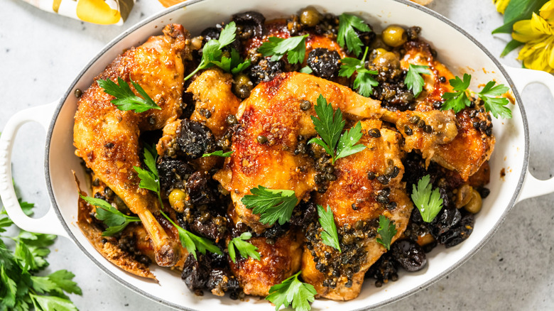 Chicken Marbella with olives capers and prunes