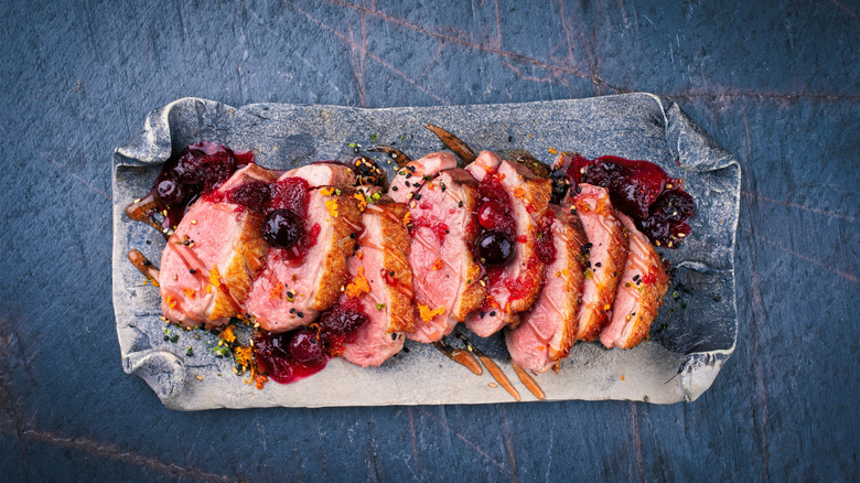 Roasted duck with a cherry sauce