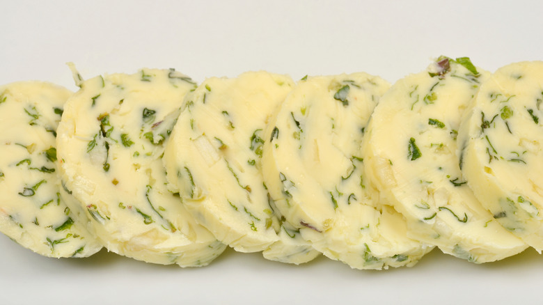Cylindrical slices of a herb compound butter