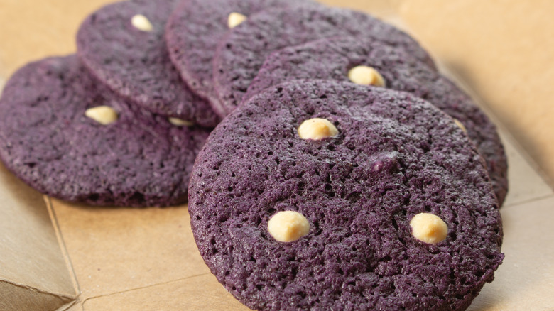 Ube cookies with white chocolate chips