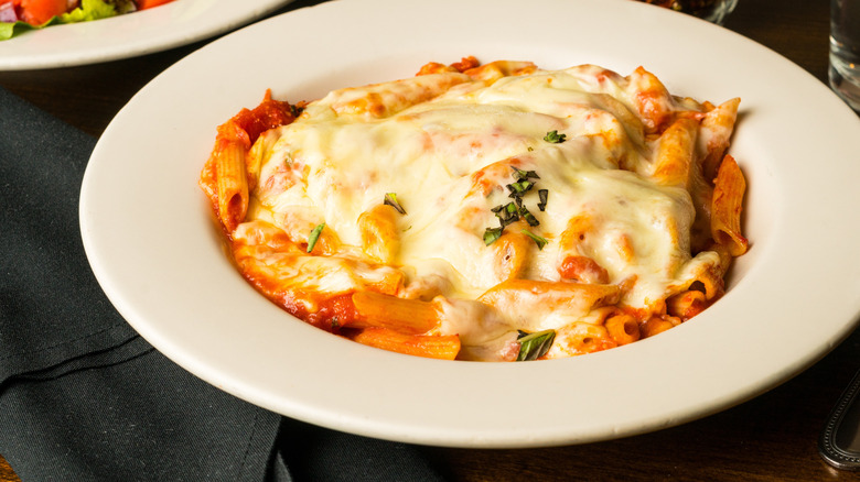 Pasta topped with cooked cottage cheese