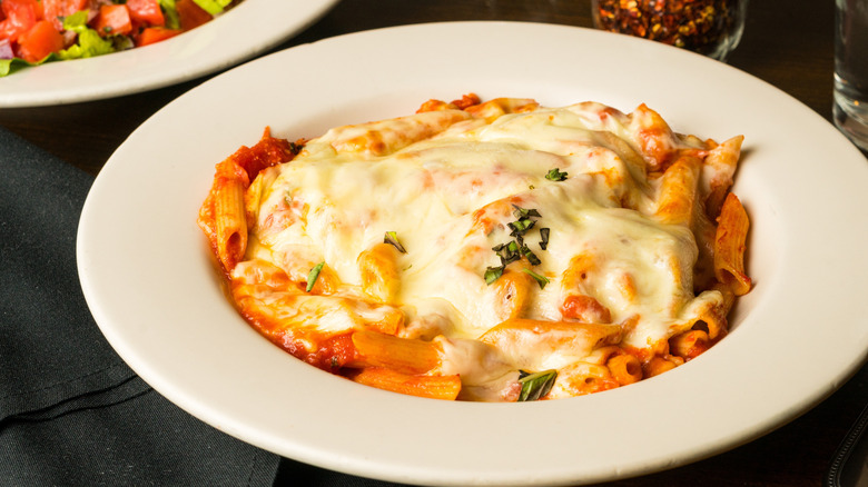 Pasta topped with cooked cottage cheese