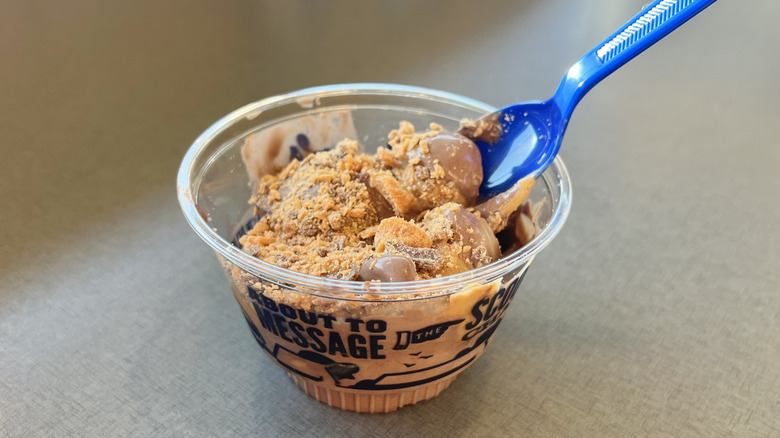 Culver's Dark Chocolate PB Crunch Flavor of the Day in a dish.