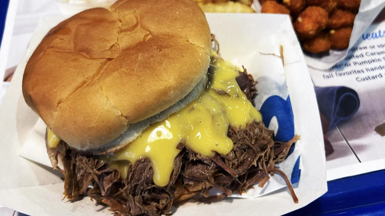 A pot roast sandwich and two sides from Culver's on a tray