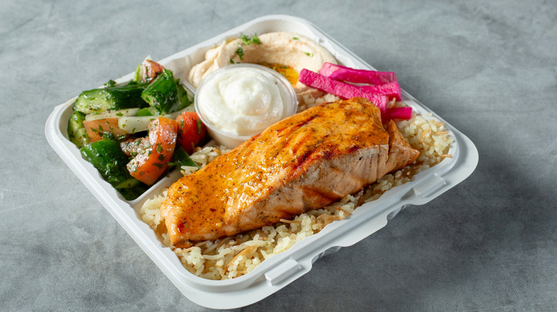 Toum garlic spread with salmon