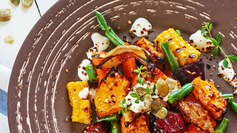 Roasted vegetables with white sauce