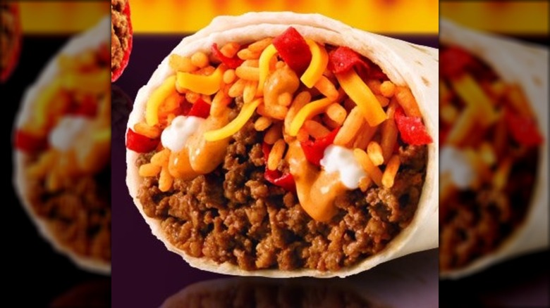 Front view of Taco Bell Volcano burrito
