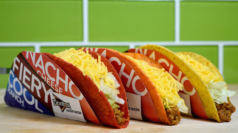 Three types of Doritos Locos tacos on countertop