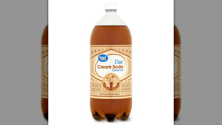 Bottle of Great Value Diet Cream Soda on white background