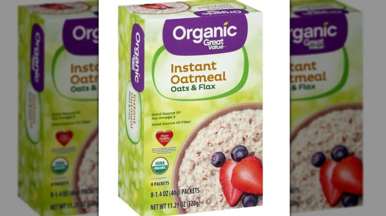 Box of Great Value Instant Oats & Flax oatmeal on white background