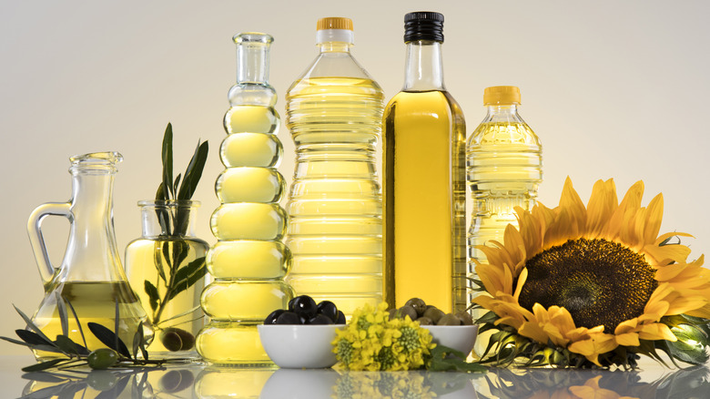 Variety of bottles of cooking oils