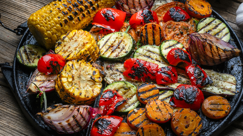 Huge pile of grilled and charred vegetables