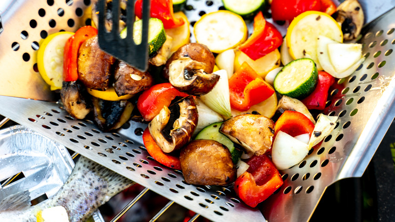 Vegetables in a grill basket