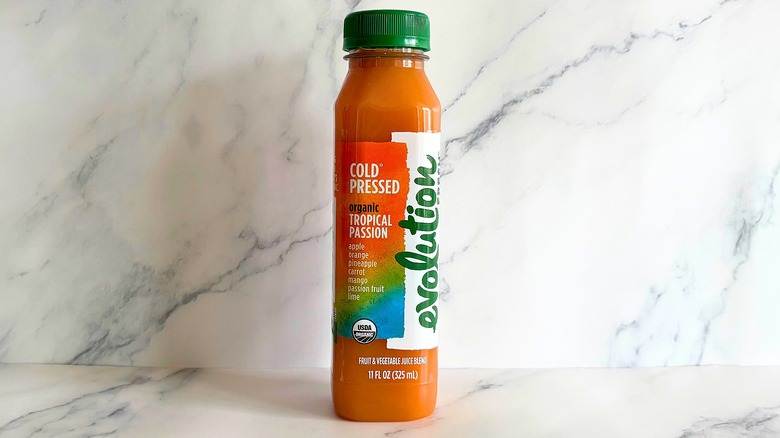 Evolution Fresh Tropical Passion juice on marble background