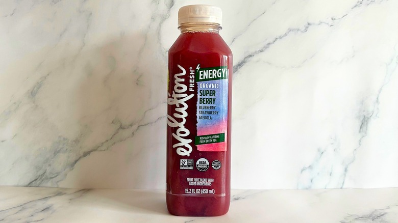 Evolution Fresh Super Berry juice on marble background