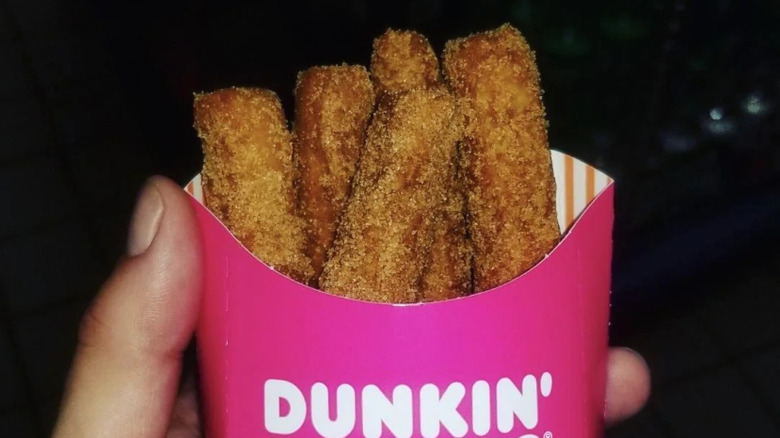 Dunkin' Donuts donut fries in pink fast food bakery package