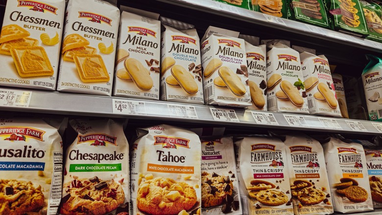 Pepperidge Farm cookies lined up on store shelves