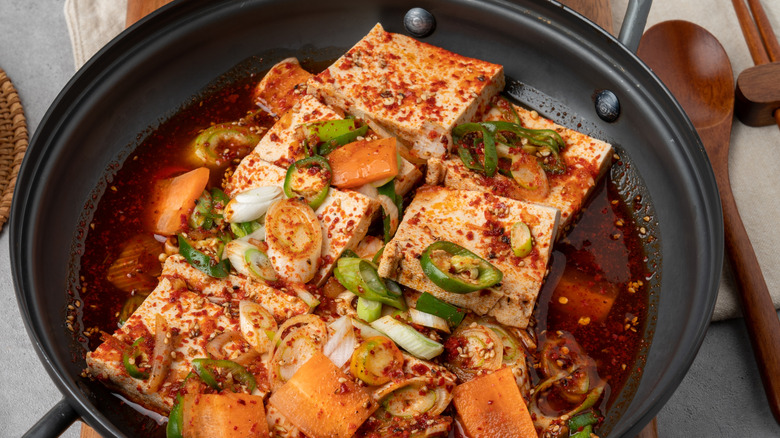 Seasoned tofu with spices and sauces